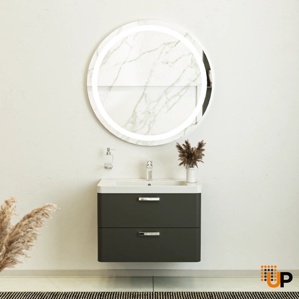 Modern Wall-Mounted Bathroom Vanity with Washbasin | Fiona Gray Matte Collection | Non-Toxic Fire-Resistant MDF photo#2