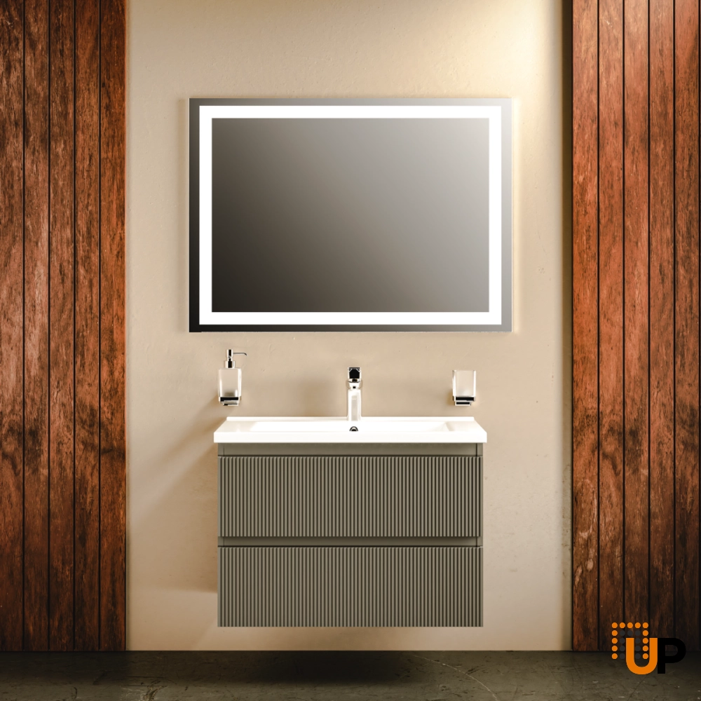 Modern Wall-Mount Bathroom Vanity with Washbasin | Edison Gray Matte Collection | Non-Toxic Fire-Resistant MDF-30" photo#2