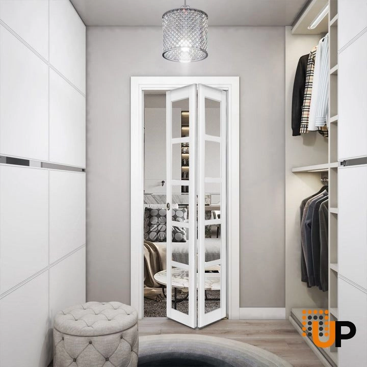 2 folding panels mdf sliding french interior bi-fold door with clear glass | Quadro 4522 White | 36 x 80 (2* 18x80) photo#2