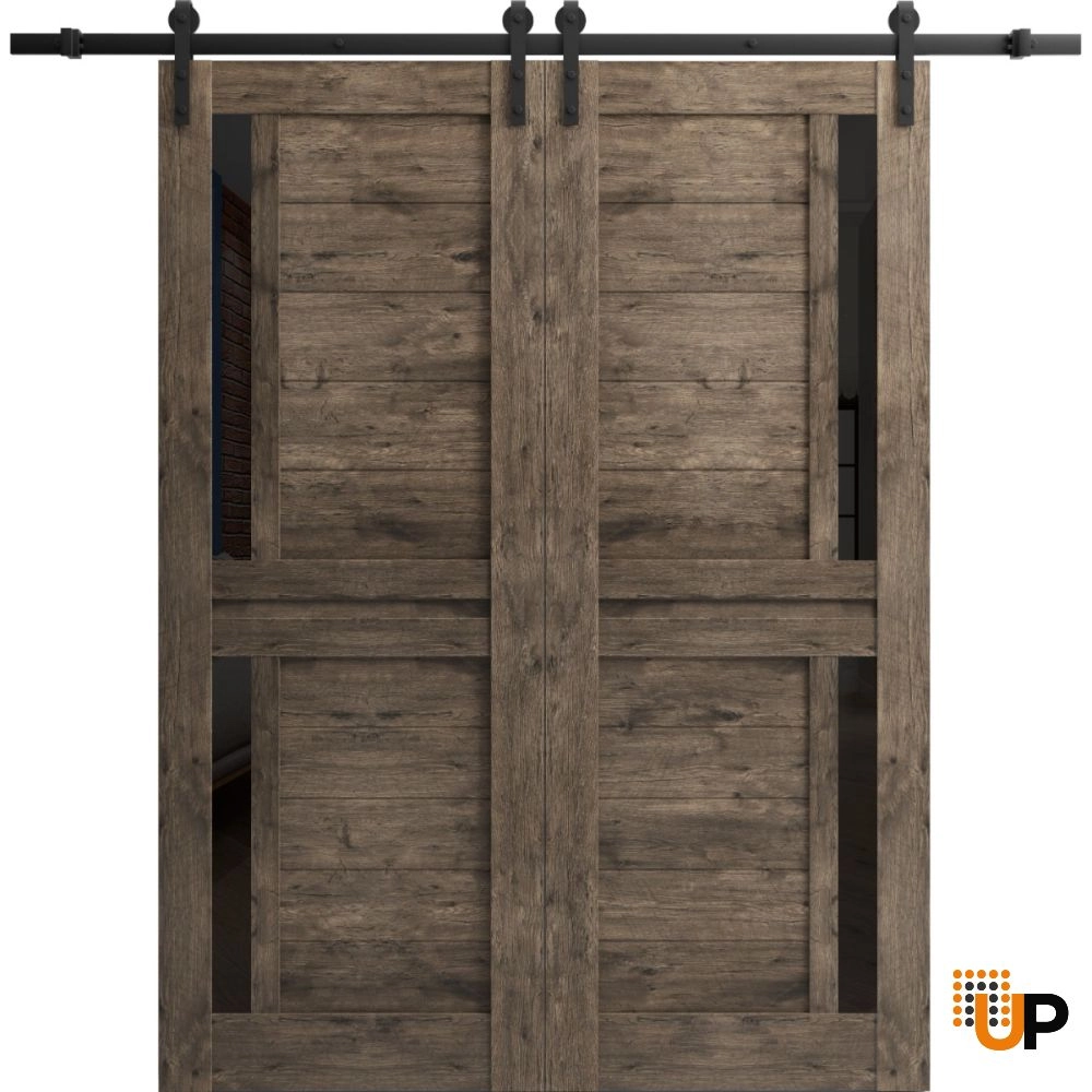 Double laminate sliding french interior barn double door with black glass | Veregio 7588  White | 48 x 96 (2* 24x96) photo#1