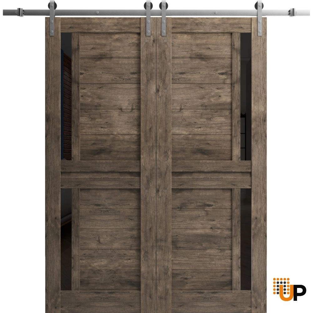 Double laminate sliding french interior barn double door with black glass | Veregio 7588  White | 56 x 84 (2* 28x84) photo#1