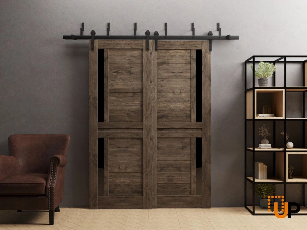 Double laminate sliding modern interior barn bypass door with black glass | Veregio 7588  Cognac Oak | 36 x 80 (2* 18x80) photo#2