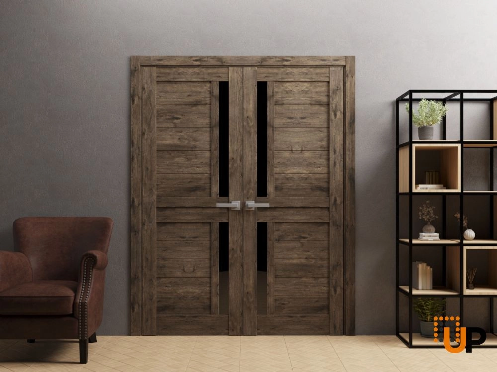 Single laminate modern interior door slab with black glass | Veregio 7588  Cognac Oak | 18 x 80 photo#4