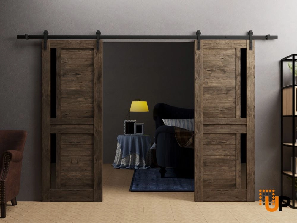 Double laminate sliding french interior barn double door with black glass | Veregio 7588  White | 36 x 84 (2* 18x84) photo#2