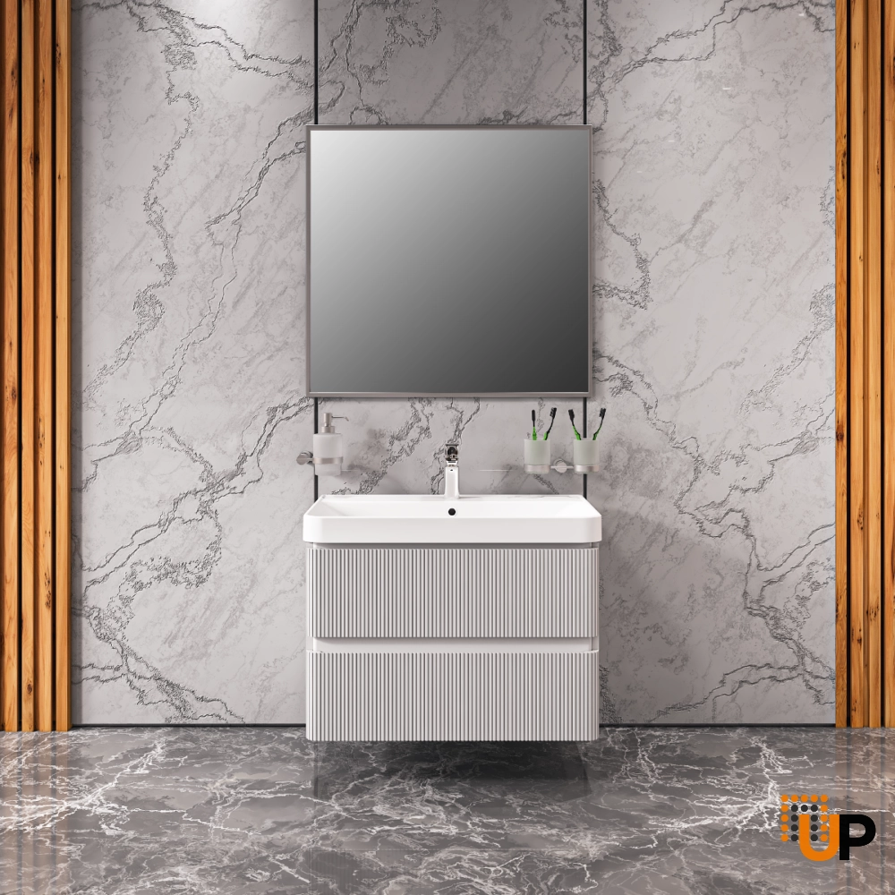 Modern Wall-Mounted Bathroom Vanity with Washbasin | Luxury White Matte Collection | Non-Toxic Fire-Resistant MDF photo#2