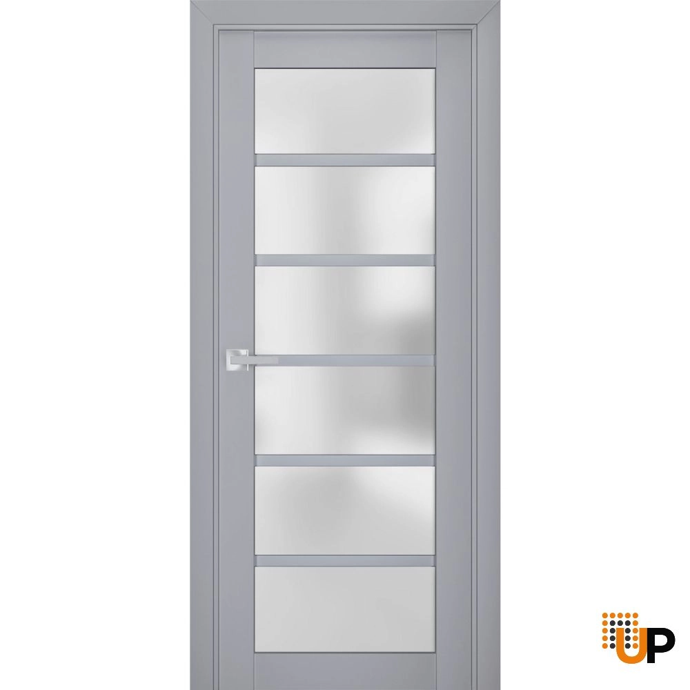 Single laminate luxury interior swing door with frosted glass | Veregio 7602 Matte Grey | 18 x 80 photo#1