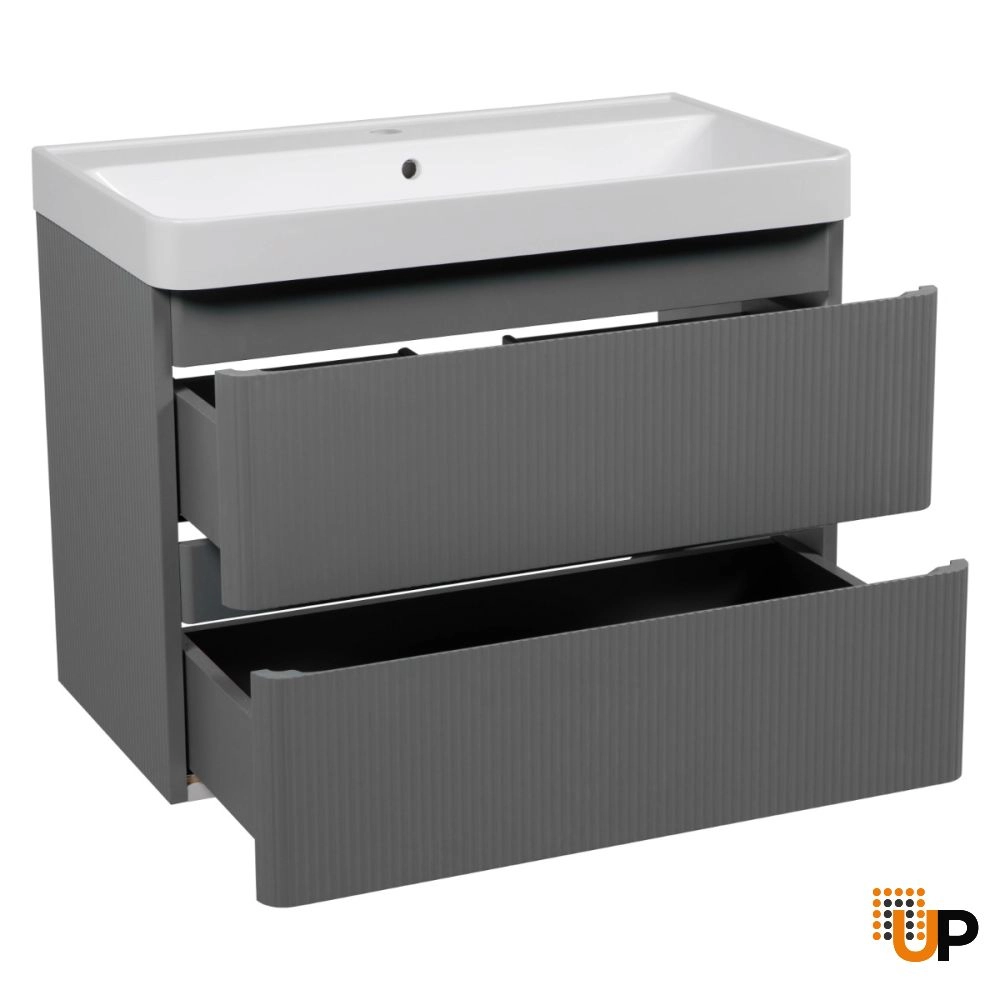 Modern Wall-Mounted Bathroom Vanity with Washbasin | Luxury Gray Matte Collection | Non-Toxic Fire-Resistant MDF photo#3
