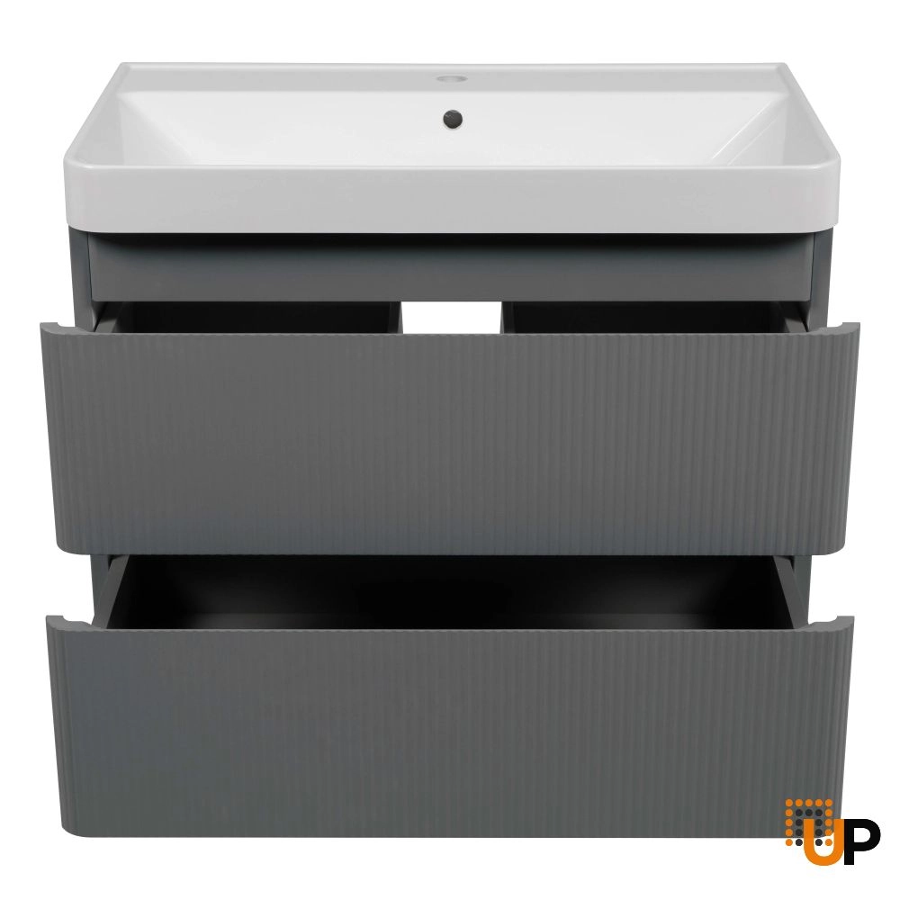Modern Wall-Mounted Bathroom Vanity with Washbasin | Luxury Gray Matte Collection | Non-Toxic Fire-Resistant MDF-36" photo#4