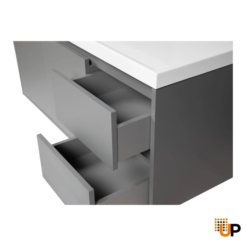 Modern Wall-Mounted Bathroom Vanity with Washbasin| Niagara Wall Mount Grey Matte Collection 48 | Non-Toxic Fire-Resistant MDF photo#4