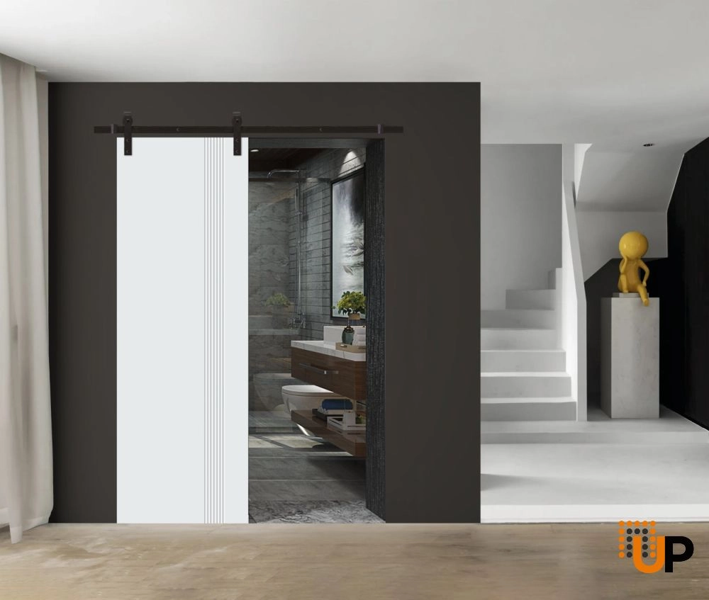 Single solid wood with honeycomb sliding interior barn door | Basic 0111 White | 30 x 80 photo#2