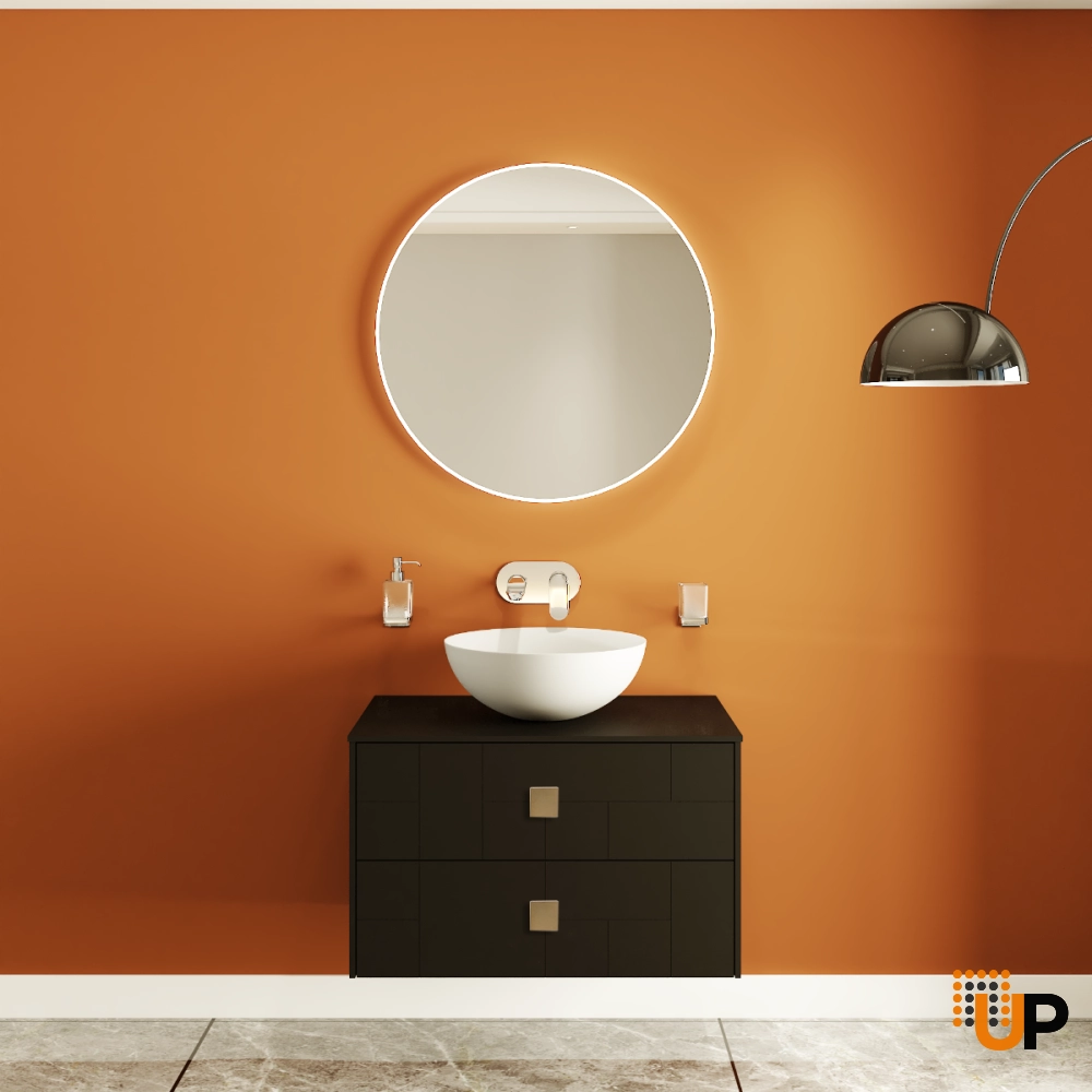 Modern Wall-Mount Bathroom Vanity with Washbasin | Dune Black Matte Collection | Non-Toxic Fire-Resistant MDF-32" photo#2