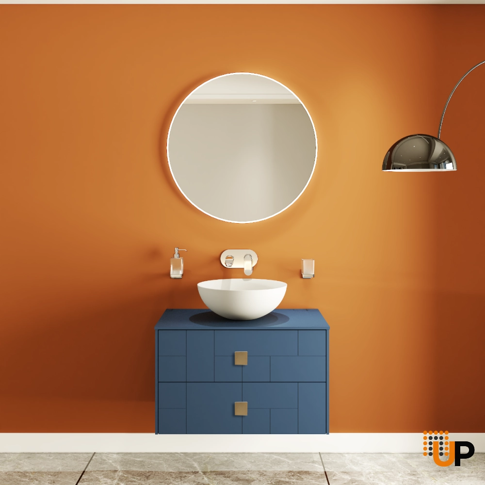 Modern Wall-Mount Bathroom Vanity with Washbasin | Dune Blue Matte Collection | Non-Toxic Fire-Resistant MDF photo#2