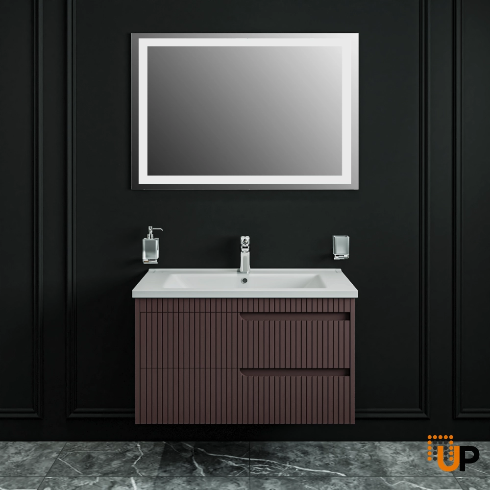 Modern Wall-Mount Bathroom Vanity with Washbasin | Judi Brown Matte Collection | Non-Toxic Fire-Resistant MDF-34" photo#2