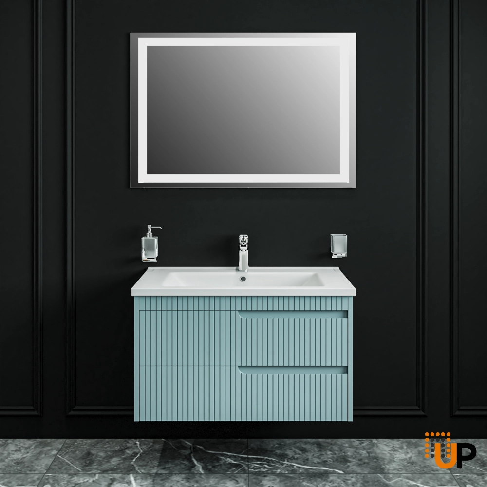 Modern Wall-Mount Bathroom Vanity with Washbasin | Judi Light Green Collection | Non-Toxic Fire-Resistant MDF-34" photo#2