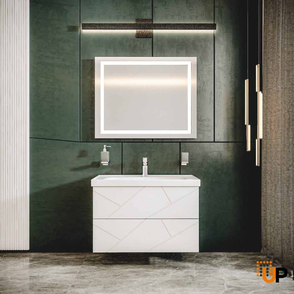 Modern Wall-Mount Bathroom Vanity with Washbasin | Picasso White Matte Collection | Non-Toxic Fire-Resistant MDF-32" photo#2
