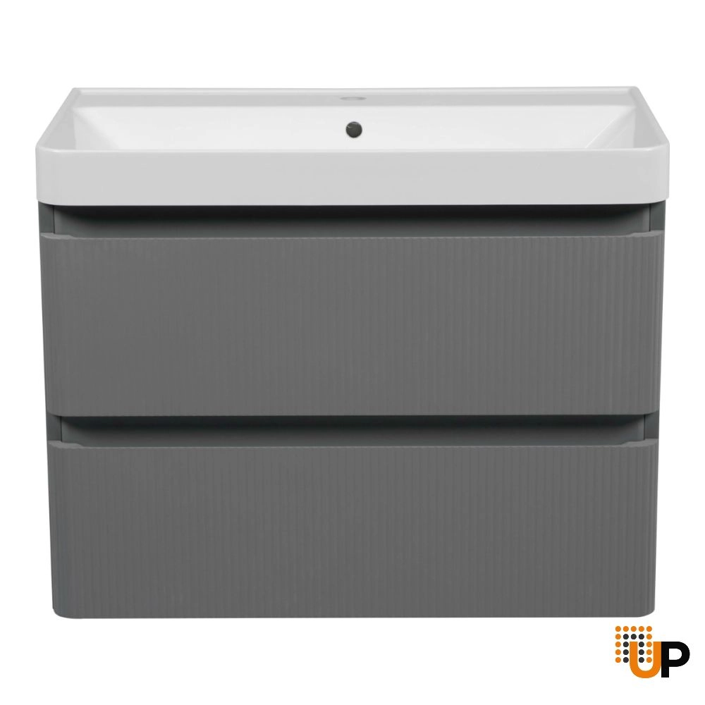 Modern Wall-Mounted Bathroom Vanity with Washbasin | Luxury Gray Matte Collection | Non-Toxic Fire-Resistant MDF photo#4