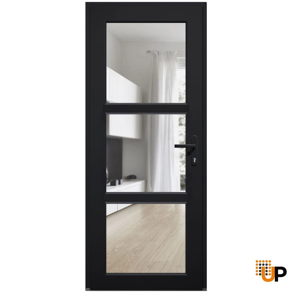 Single swing vinyl modern exterior door with tempered glass | Manux 8555 Black | 30 x 80 photo#1