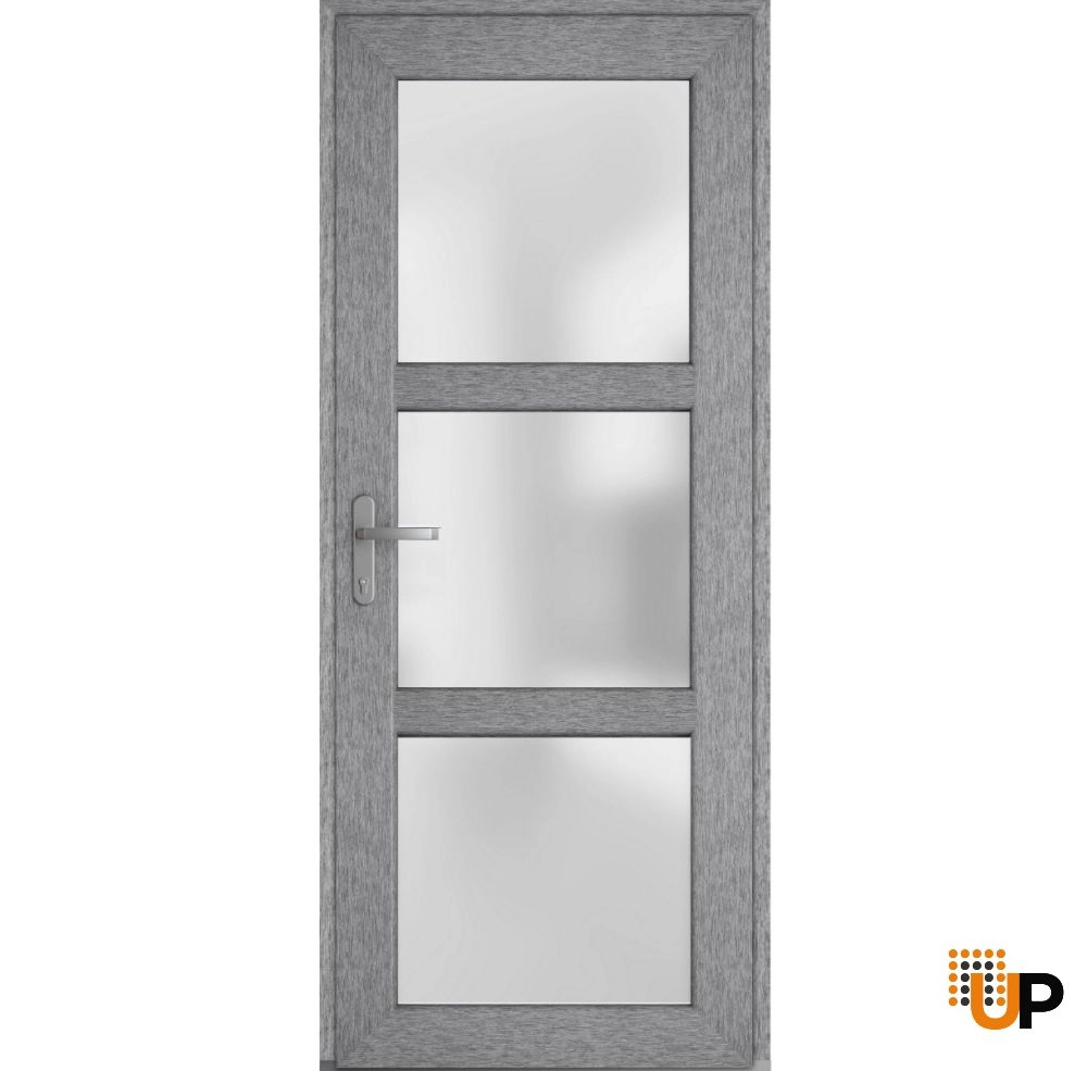 Single swing metal-plastic modern exterior door with tempered | Manux 8552 Gray Ash | 36 x 80 photo#1