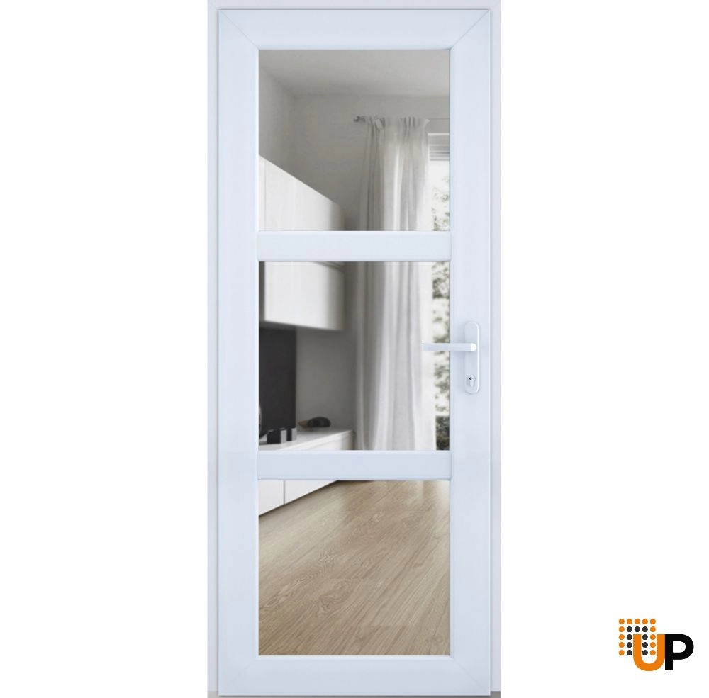 Single swing vinyl modern exterior door with tempered glass | Manux 8555 White | 36 x 80 photo#1