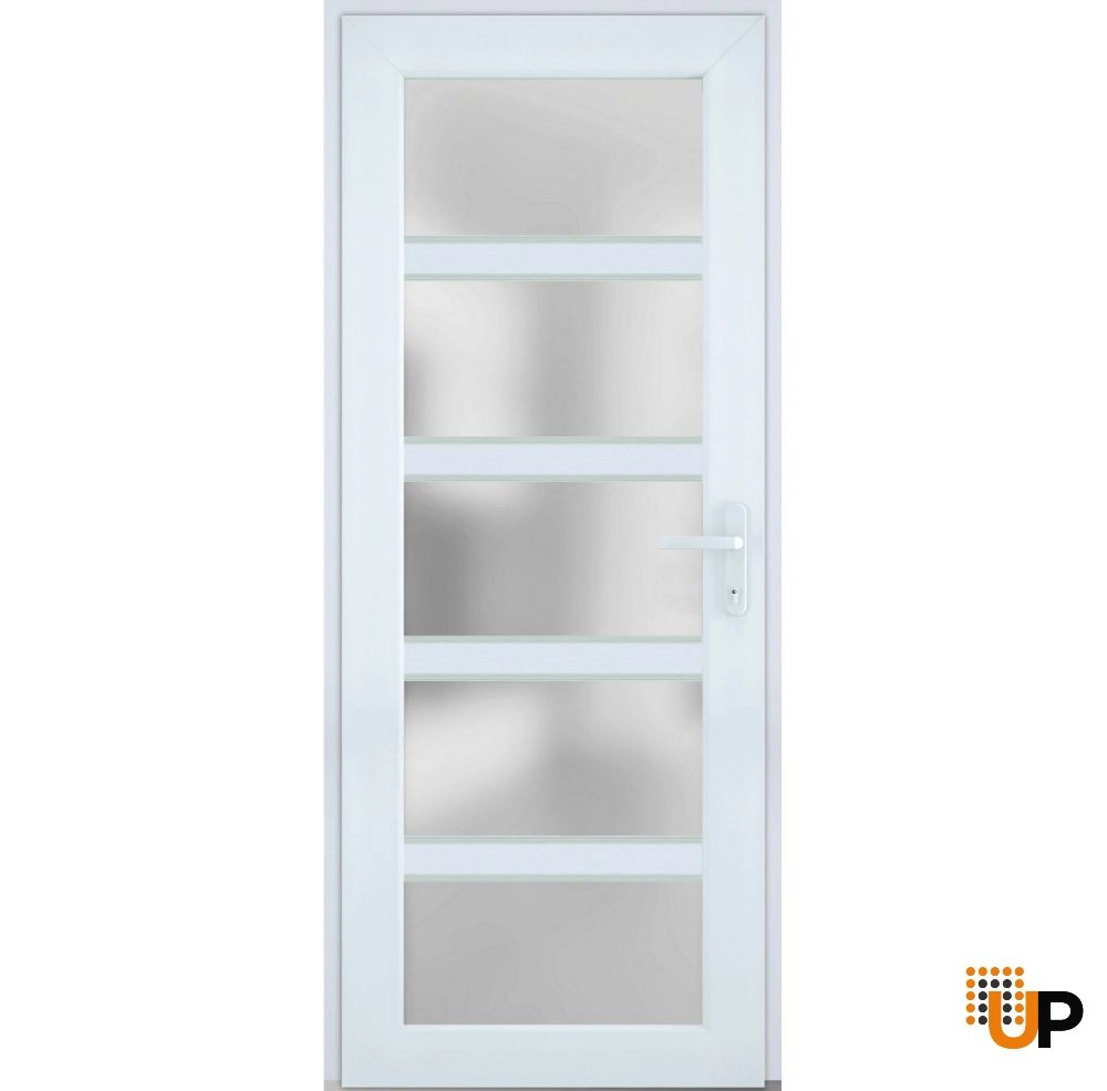 Single swing vinyl modern exterior door with tempered glass | Manux 8002 White | 30 x 80 photo#1