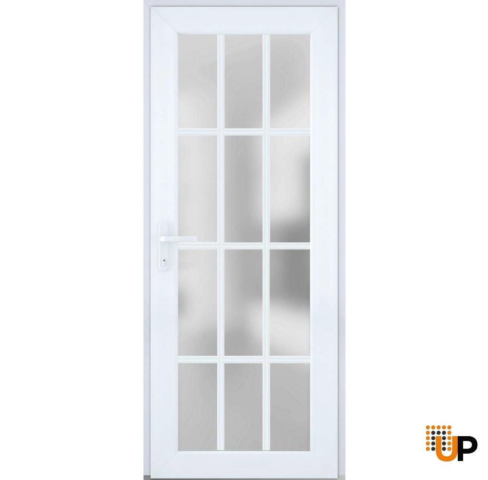 Single swing vinyl modern exterior door with tempered glass | Manux 8312 White | 36 x 80 photo#1