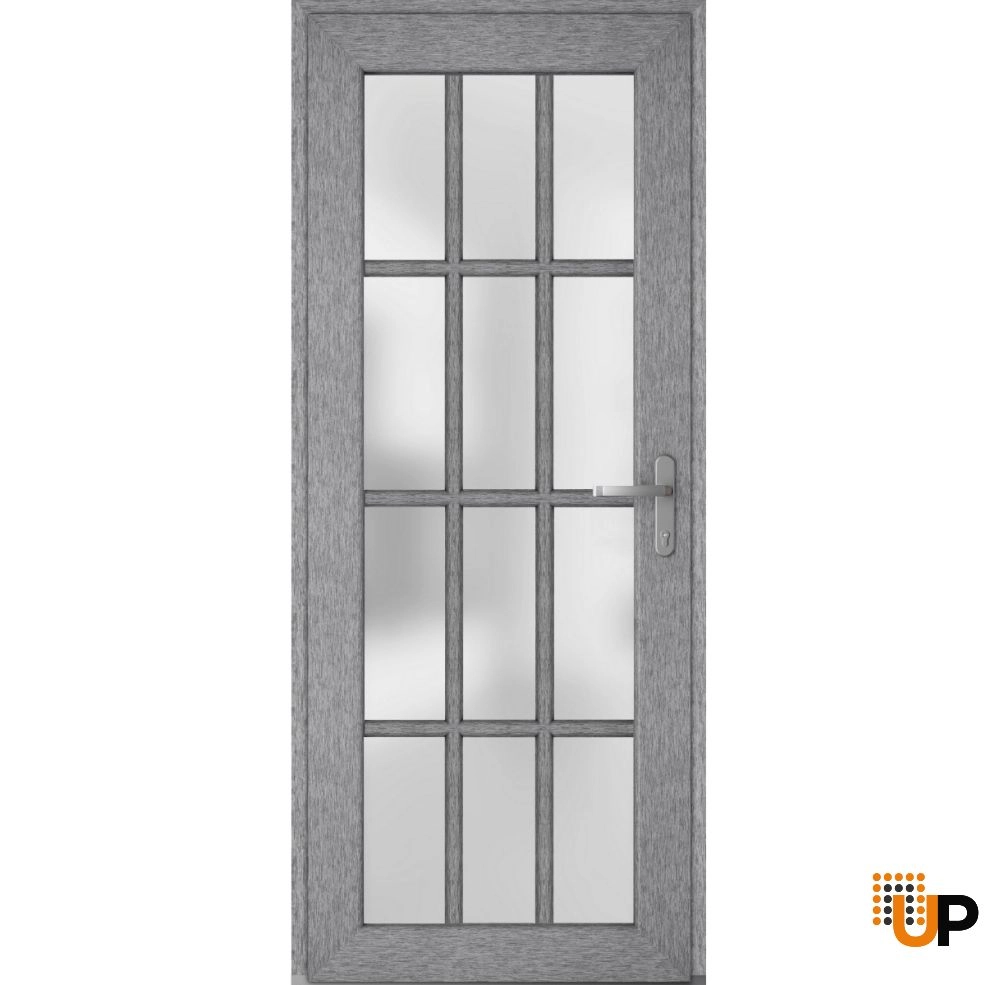 Single swing vinyl modern exterior door with tempered glass | Manux 8312 Gray Ash | 36 x 80 photo#1