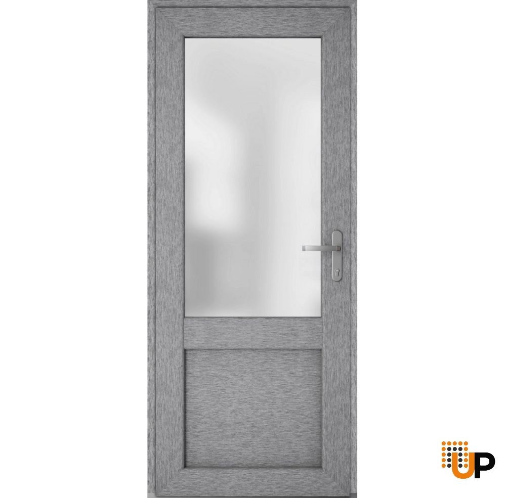 Single swing vinyl classic exterior door with tempered glass | Manux 8422 Gray Ash | 36 x 80 photo#1