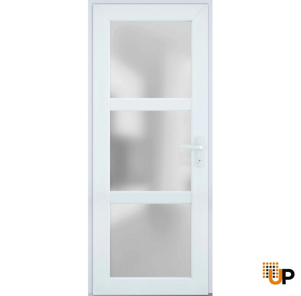 Single swing vinyl modern exterior door with tempered glass | Manux 8552 White | 30 x 80 photo#1