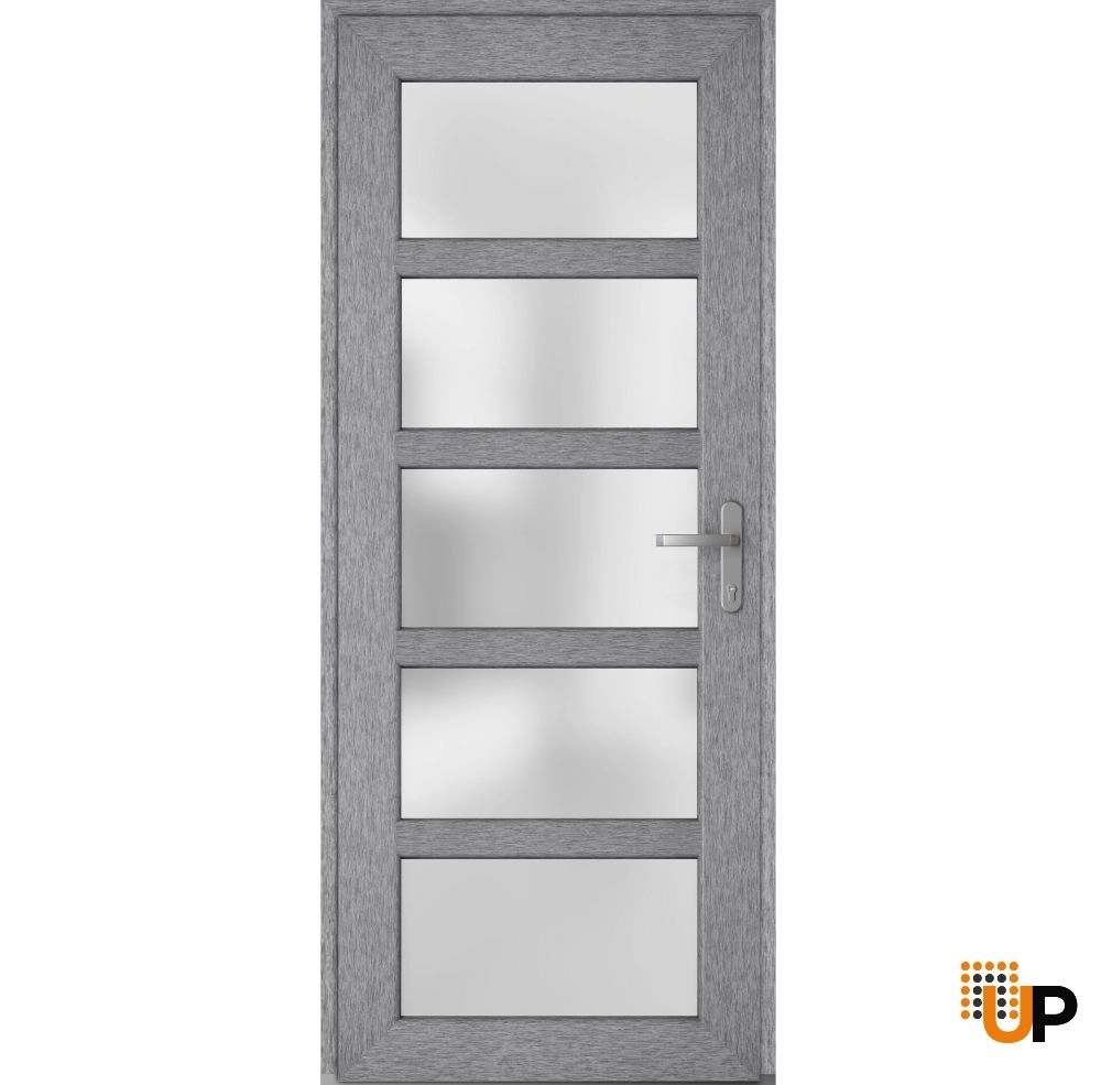 Single swing vinyl modern exterior door with tempered glass | Manux 8002 Gray Ash | 36 x 80 photo#1