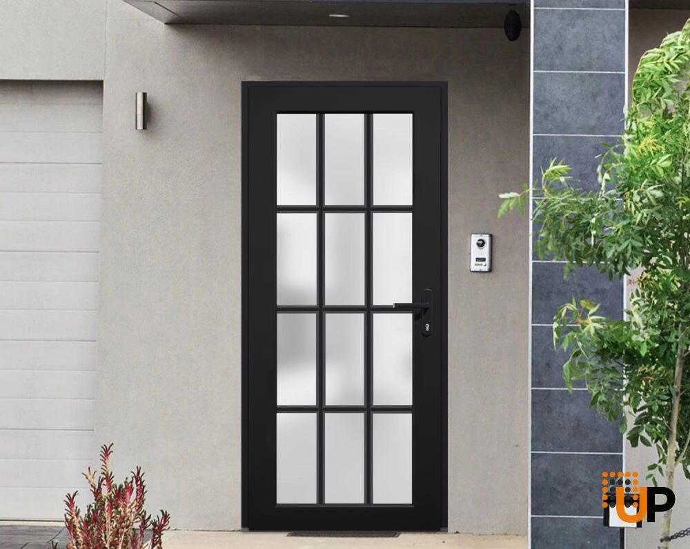 Single swing vinyl modern exterior door with tempered glass | Manux 8312 Black | 36 x 80 photo#2