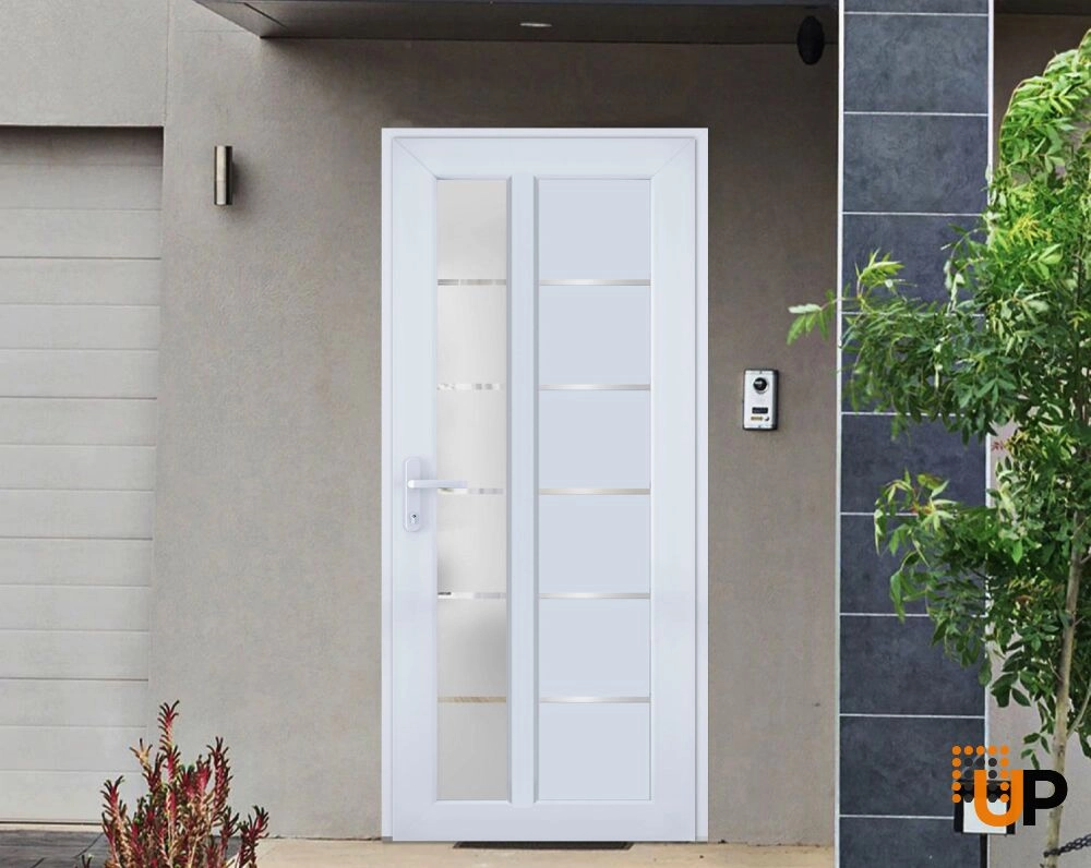Single swing metal-plastic modern exterior door with tempered | Manux 8088 White | 30 x 80 photo#2