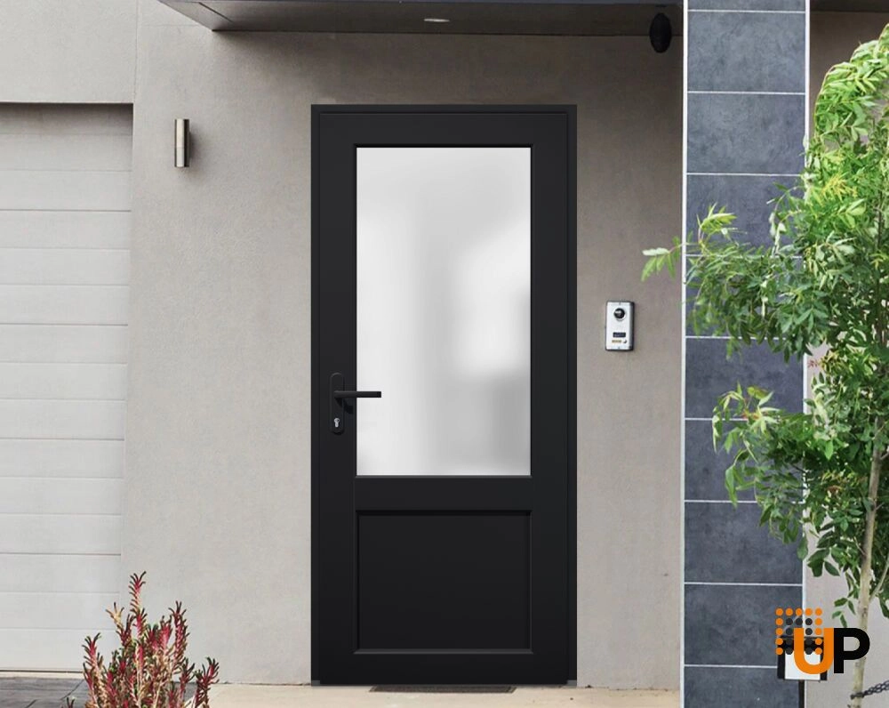 Single swing vinyl classic exterior door with tempered glass | Manux 8422 Black | 36 x 80 photo#2