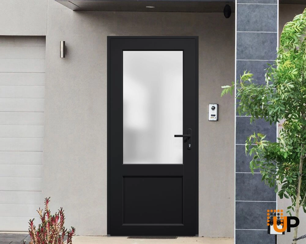 Single swing vinyl classic exterior door with tempered glass | Manux 8422 Black | 36 x 80 photo#2