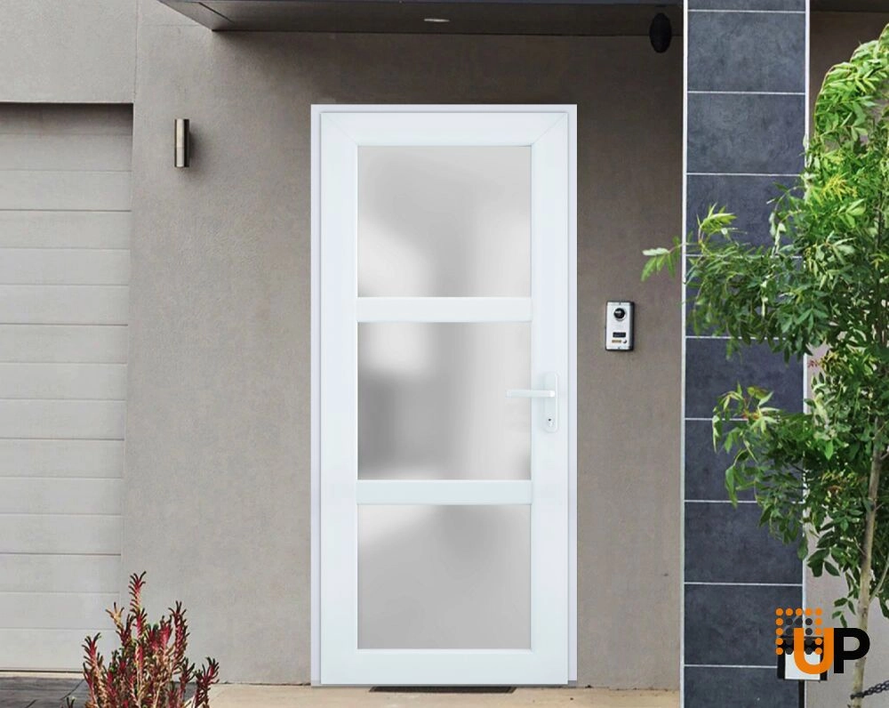 Single swing vinyl modern exterior door with tempered glass | Manux 8552 White | 30 x 80 photo#2