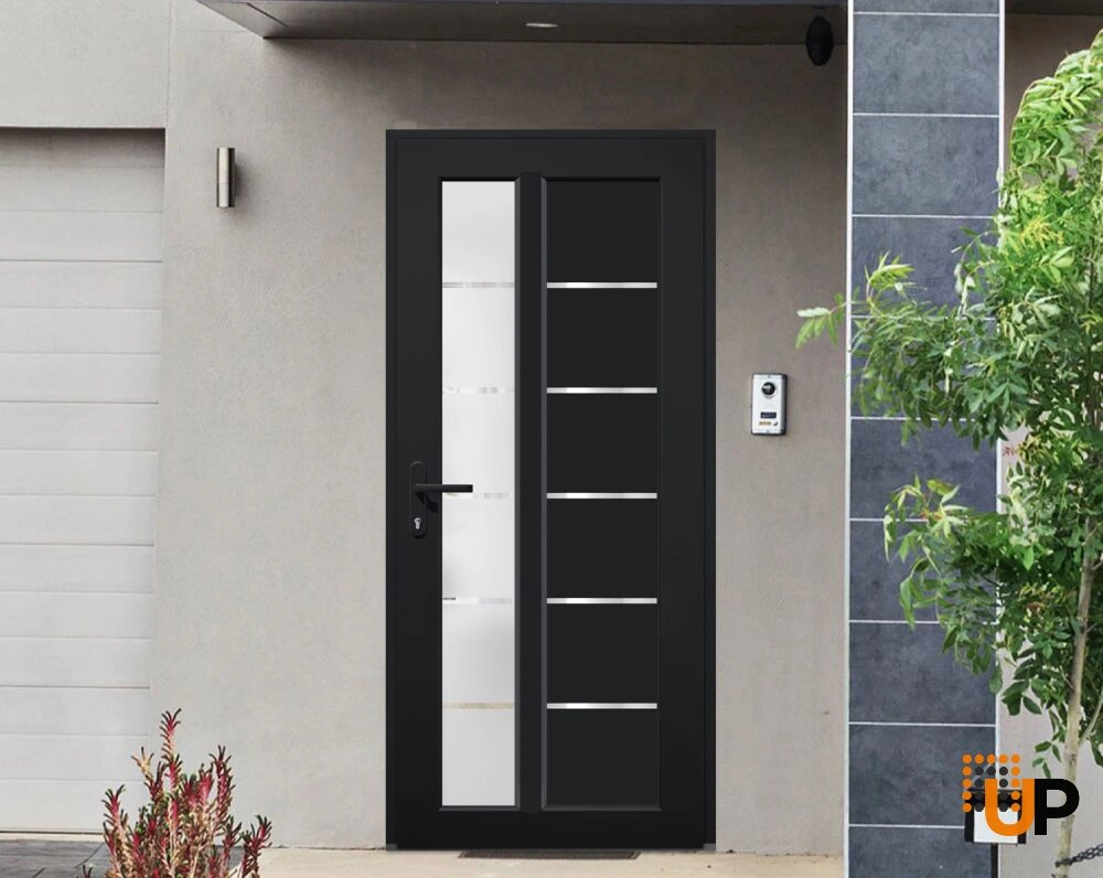 Single swing metal-plastic modern exterior door with tempered | Manux 8088 Black | 30 x 80 photo#2