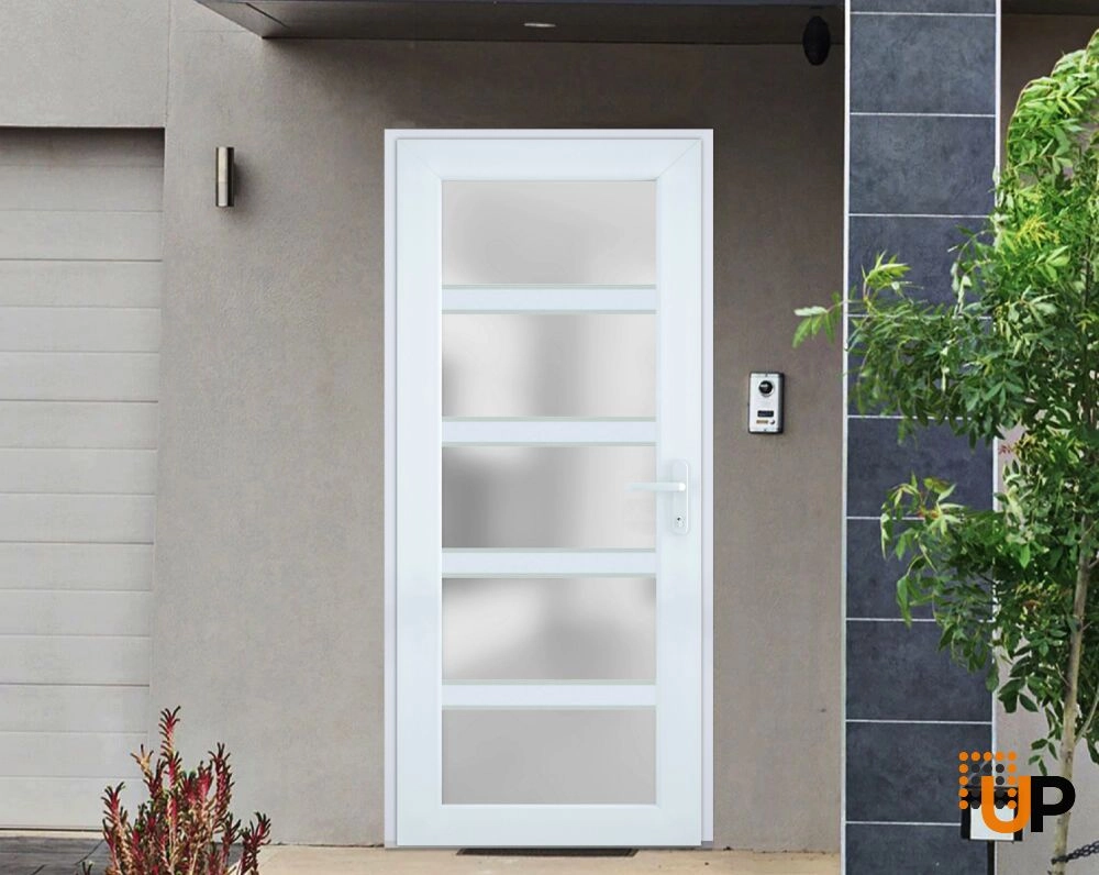 Single swing vinyl modern exterior door with tempered glass | Manux 8002 White | 30 x 80 photo#2