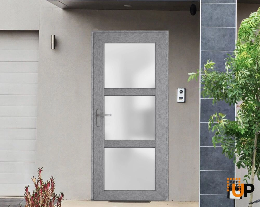 Single swing metal-plastic modern exterior door with tempered | Manux 8552 Gray Ash | 36 x 80 photo#2