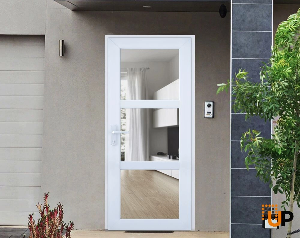 Single swing vinyl modern exterior door with tempered glass | Manux 8555 White | 36 x 80 photo#2