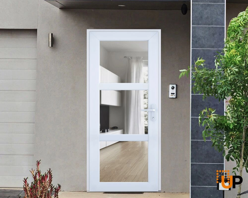 Single swing vinyl modern exterior door with tempered glass | Manux 8555 White | 36 x 80 photo#2
