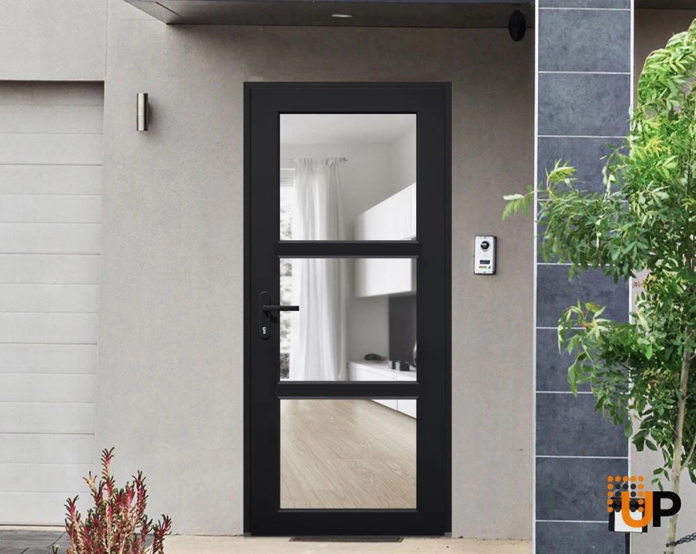 Single swing vinyl modern exterior door with tempered glass | Manux 8555 Black | 36 x 80 photo#2