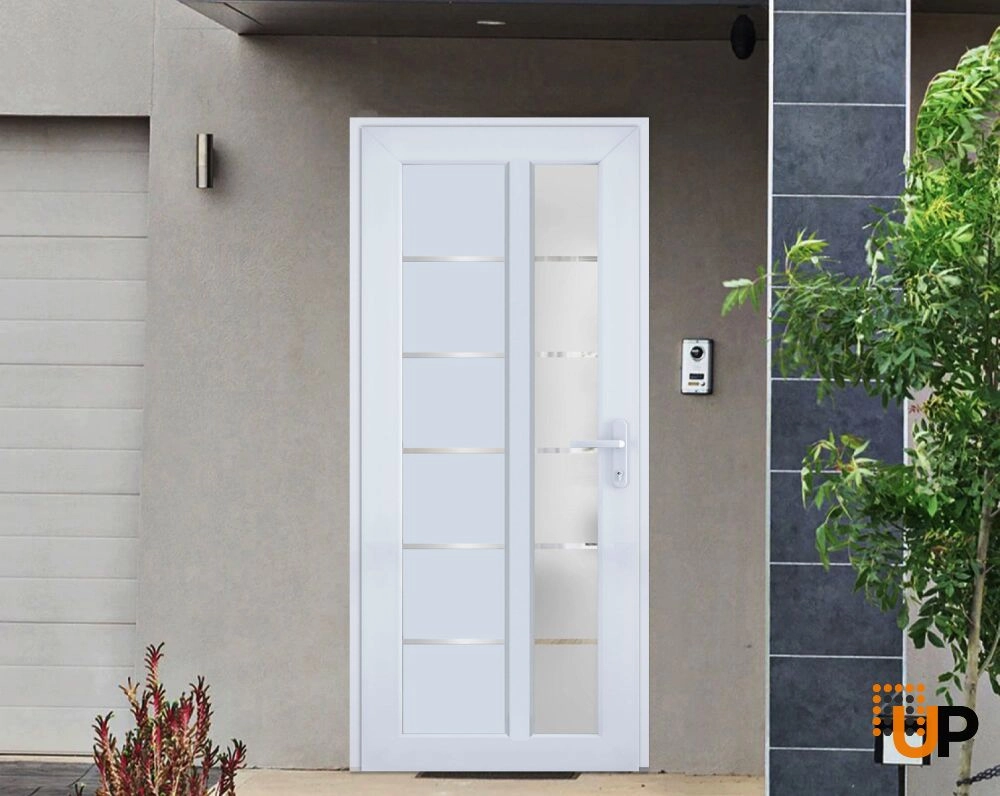 Single swing vinyl modern exterior door with tempered glass | Manux 8088 White | 30 x 80 photo#2