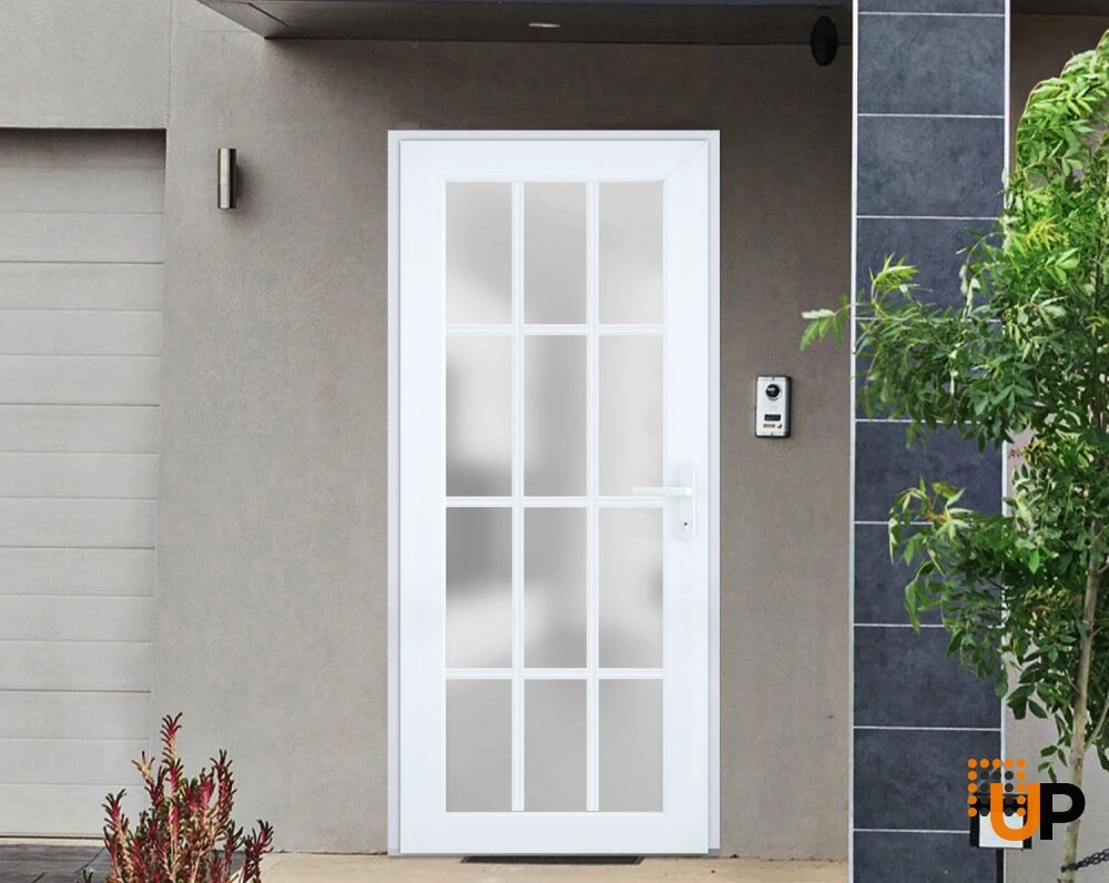Single swing vinyl modern exterior door with tempered glass | Manux 8312 White | 36 x 80 photo#2