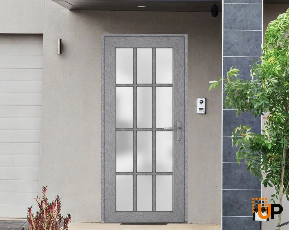 Single swing vinyl modern exterior door with tempered glass | Manux 8312 Gray Ash | 36 x 80 photo#2