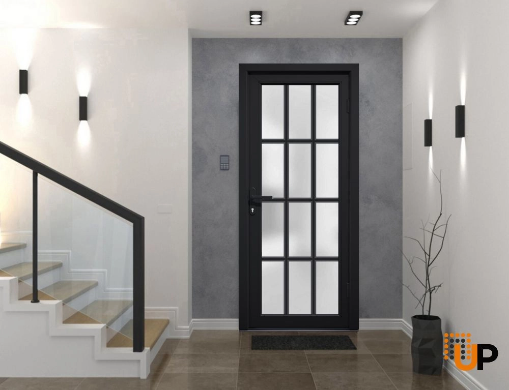 Single swing vinyl modern exterior door with tempered glass | Manux 8312 Black | 36 x 80 photo#3