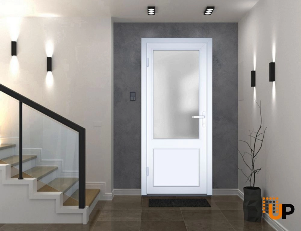 Single swing vinyl classic exterior door with tempered glass | Manux 8422 White | 36 x 80 photo#3