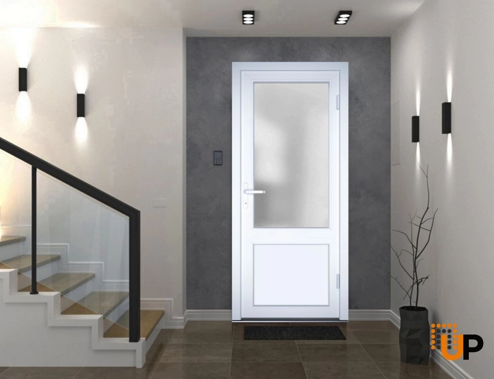 Single swing vinyl classic exterior door with tempered glass | Manux 8422 White | 36 x 80 photo#3