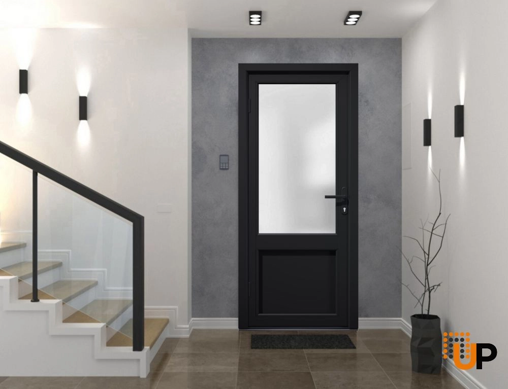 Single swing vinyl classic exterior door with tempered glass | Manux 8422 Black | 36 x 80 photo#3