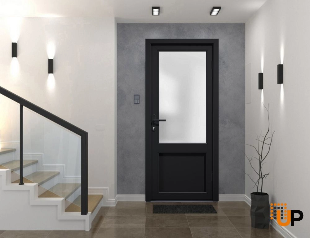 Single swing vinyl classic exterior door with tempered glass | Manux 8422 Black | 36 x 80 photo#3