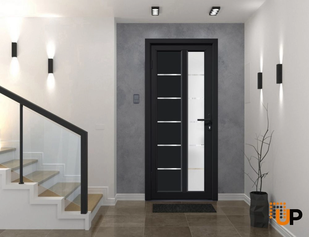Single swing metal-plastic modern exterior door with tempered | Manux 8088 Black | 30 x 80 photo#3