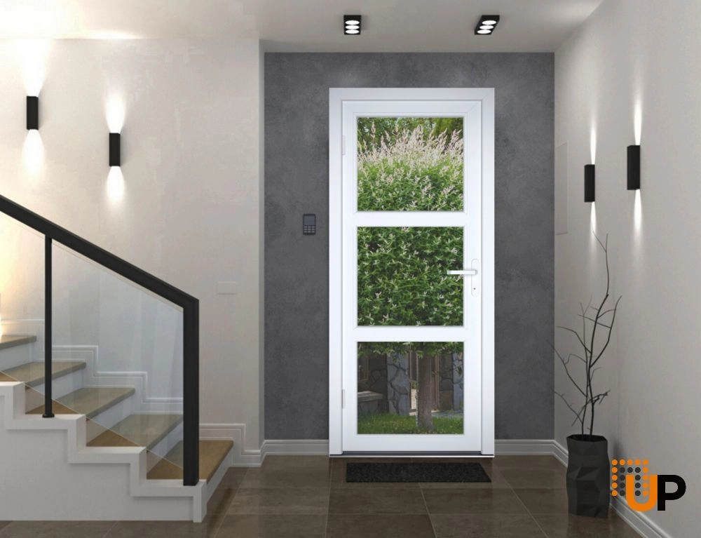 Single swing vinyl modern exterior door with tempered glass | Manux 8555 White | 36 x 80 photo#3